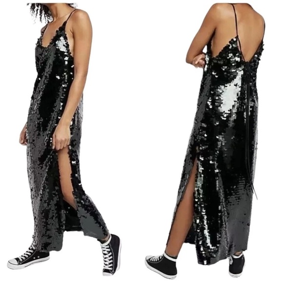 Free People Women’s Small Black Sequin Maxi Dress